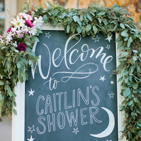 hand lettered chalkboard baby shower welcome sign | Taryn Eklund Ink | photo by Callie Hobbes Photography